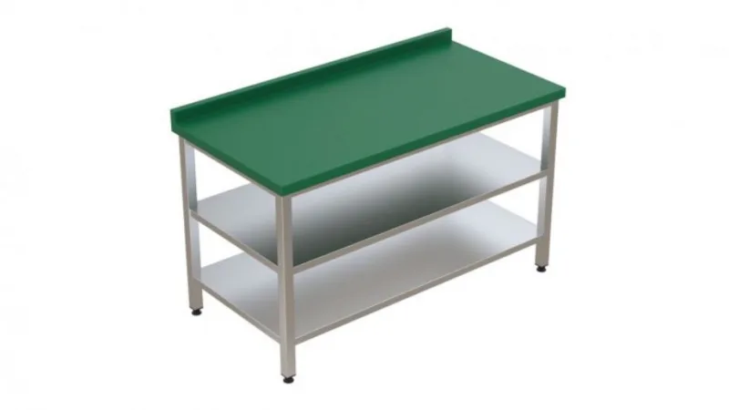 Polietilen Tablalı Paslanmaz Çalışma Tezgahı Taban  Raflı Ara Raflı Açık 120x60x85