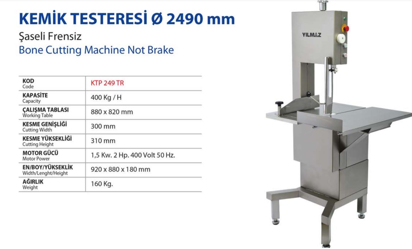 Yılmaz Et Makineleri Et Kemik Testeresi Frensiz 2490 Trifaze Şaseli - Tezgahlı - '' FİYAT SORUNUZ ''