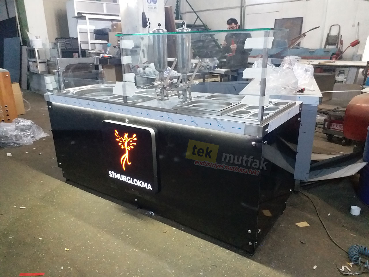 Çikolatalı Lokma Tezgahı - 2 Adet Çikolata Dolum Makinesi -  Tekparça 200 cm