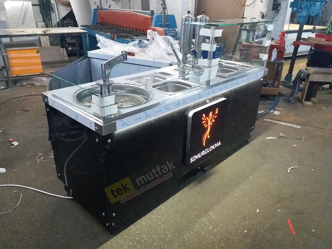 Çikolatalı Lokma Tezgahı - 2 Adet Çikolata Dolum Makinesi -  Tekparça 200 cm