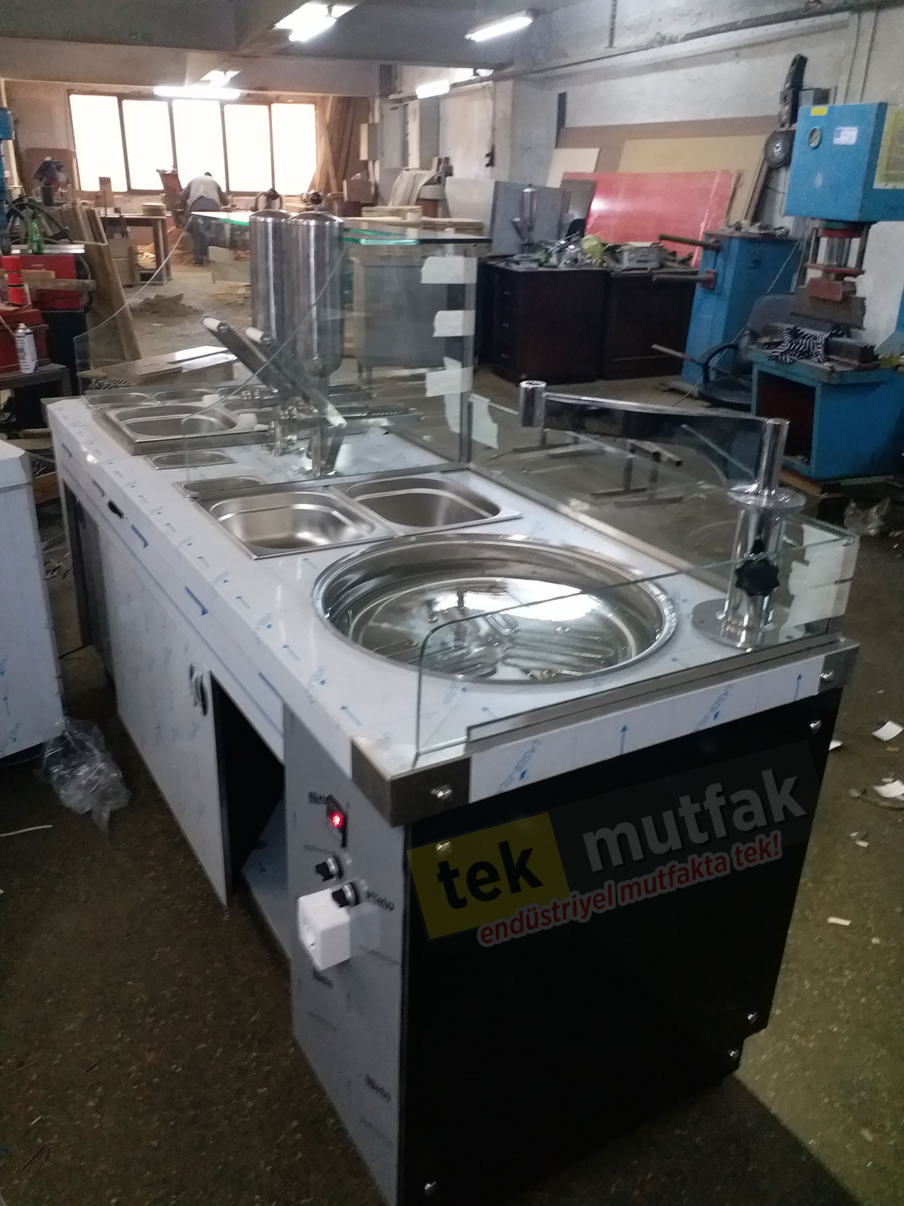 Çikolatalı Lokma Tezgahı - 2 Adet Çikolata Dolum Makinesi -  Tekparça 200 cm